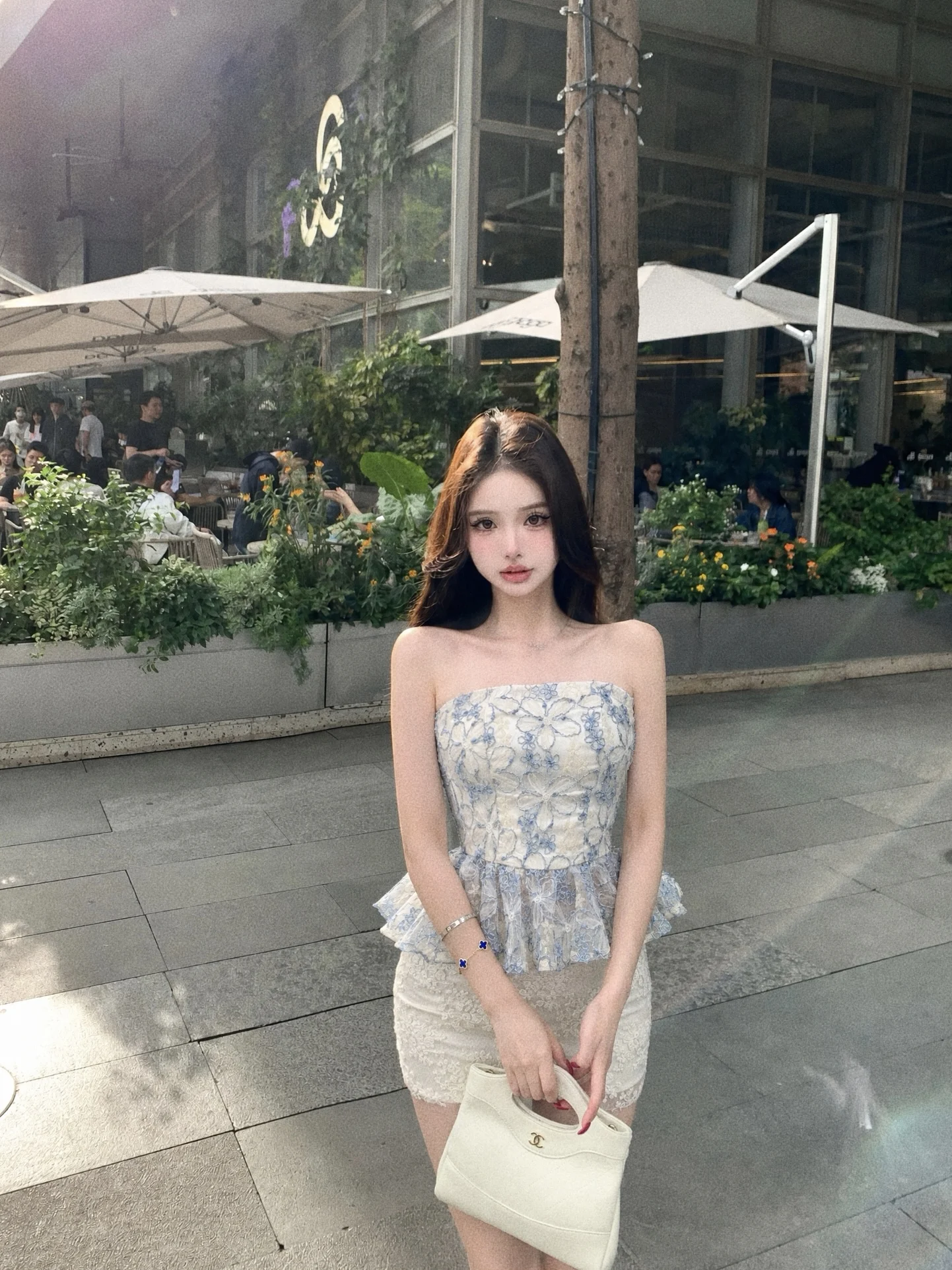 

Embroidered Lace Short Crop Top And High Waist Skirt Set Women's Summer Pure Desire Floral Pattern Breathable Fashion Set