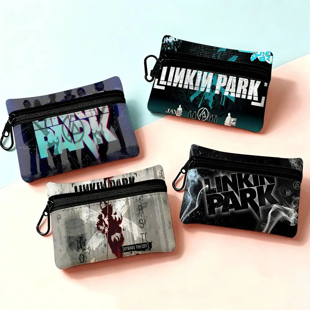 L-Linkin Hot Band Park Portable Mini Oxford Cloth Coin Purse With Carabiner Hook Zipper Key Card Earphone Storage Wallet