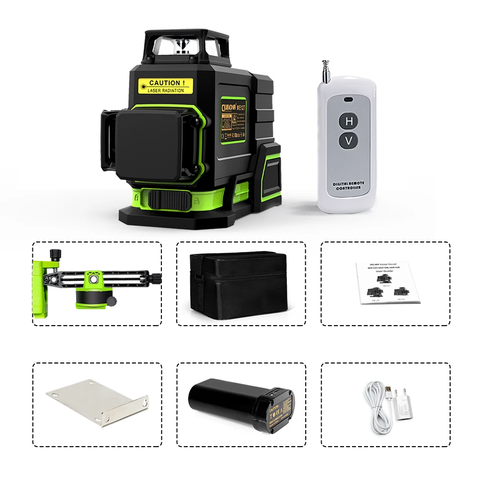 CLUBIONA ME12T 3D 12 Lines New ABS Plastic and Rubber Shell Green Laser Level 360 with Remote Control and 5200mah Li-ion Battery