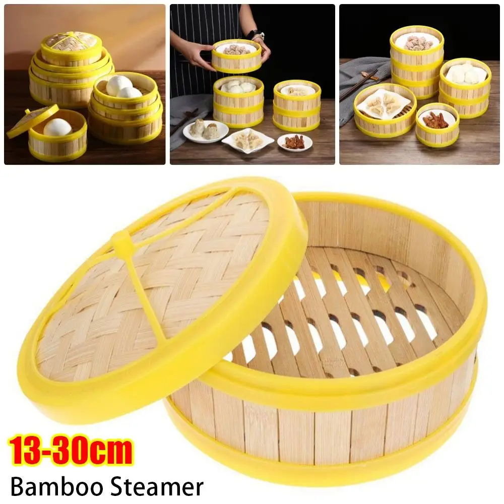 1Pcs Durable Handmade Bamboo Steamer With Lid Multi-function Dumpling Steamer 13-30cm Kitchen Cookware Cook Sticky Rice