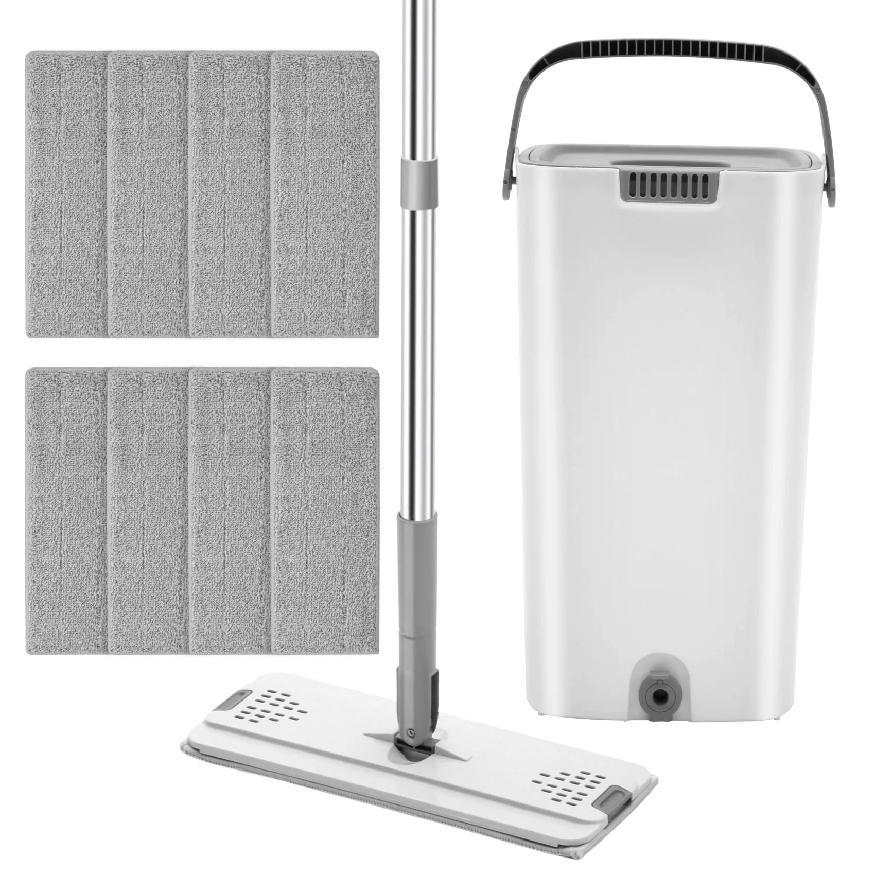 ABJI-Lazy Flat Floor Mops And Bucket Set Floor Cleaning System With Washable Microfiber Pads For Hardwood Flat Squeeze Mop