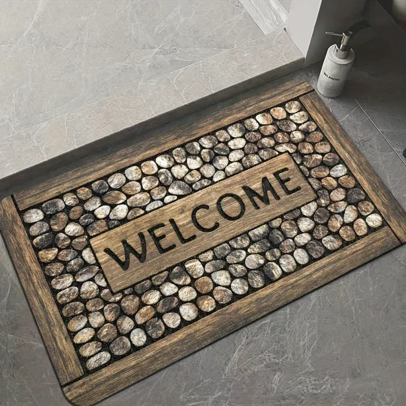 Welcome Door Mat Letter Print Non-slip Washable Carpet for Laundry Room Bathrooms Doorway Leisure Area Home Decor Doormat@0 #