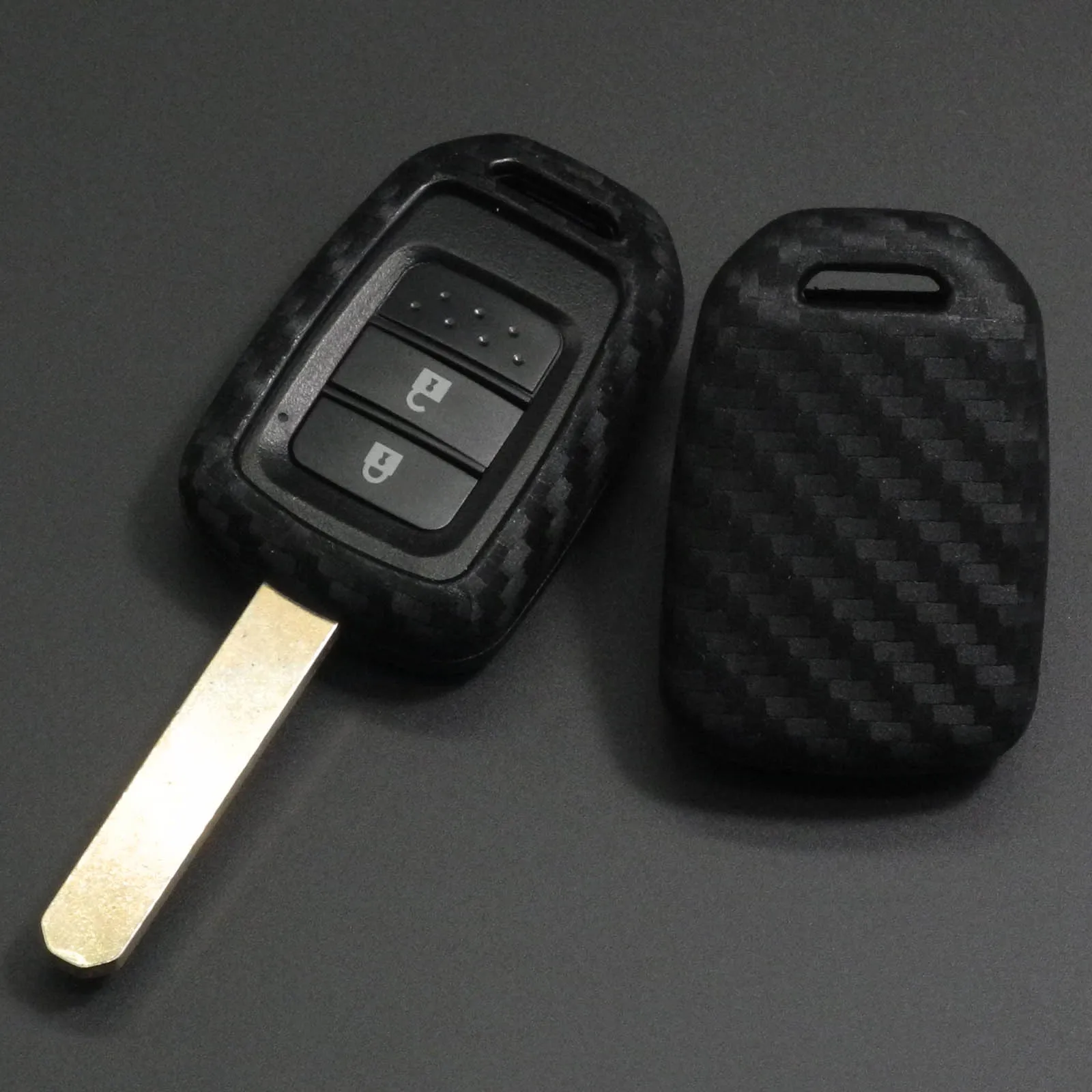 jingyuqin Carbon Silicone Car Remote Key Case Fob Cover For Honda GREIZ Civic City XRV Vezel Protective shell keychain