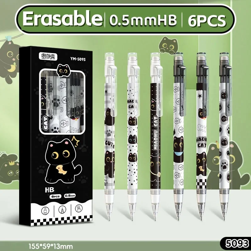 Mechanical Pencils 0.5mm For Writing & Drawing, Cute Cat Design, Ideal For Office & School Use, Multicolor Set Of 6 Student