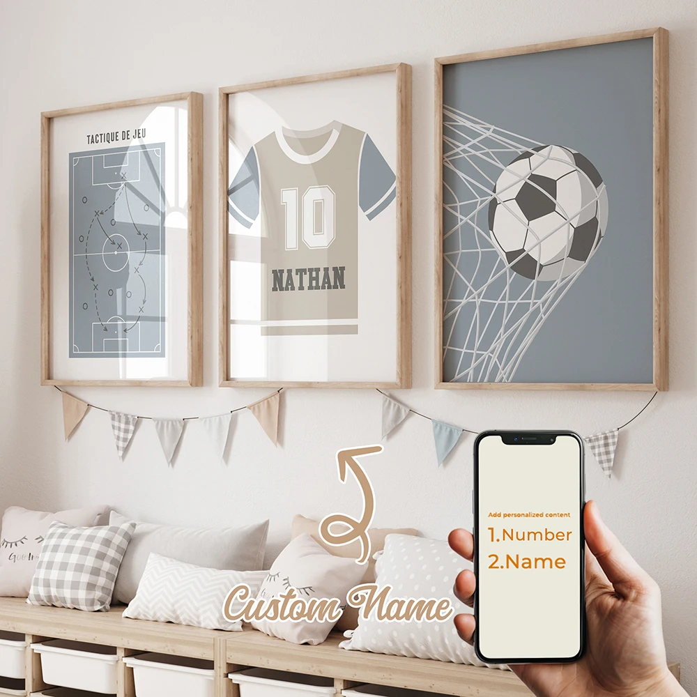 3pcs Personalized Custom Name Cartoon Football Wall Art Print Picture Canvas Poster Painting For Living Child Room Home Decor