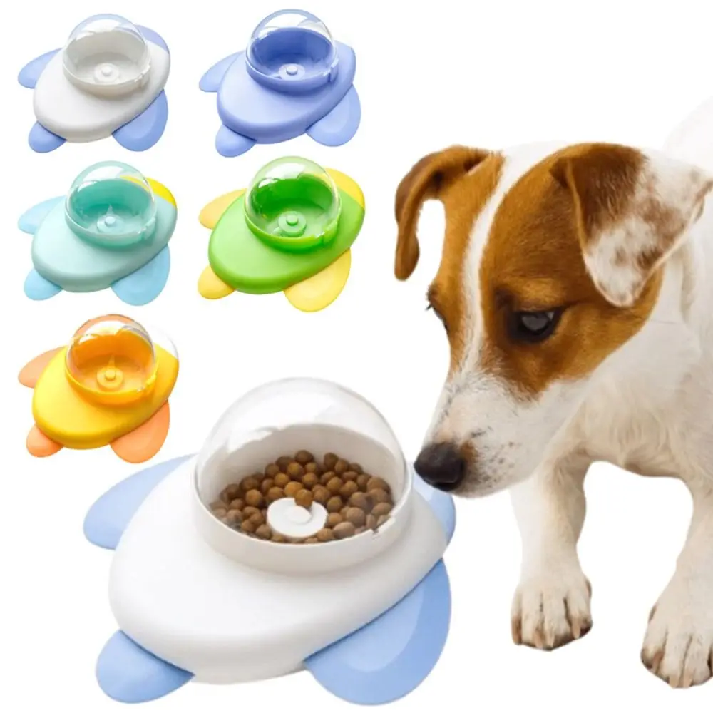 

Creative Pet Automatic Rotation Feeder Anti-slip Base Transparent Window Interactive Pet Feeder Toys Adjustable Hole Cartoon