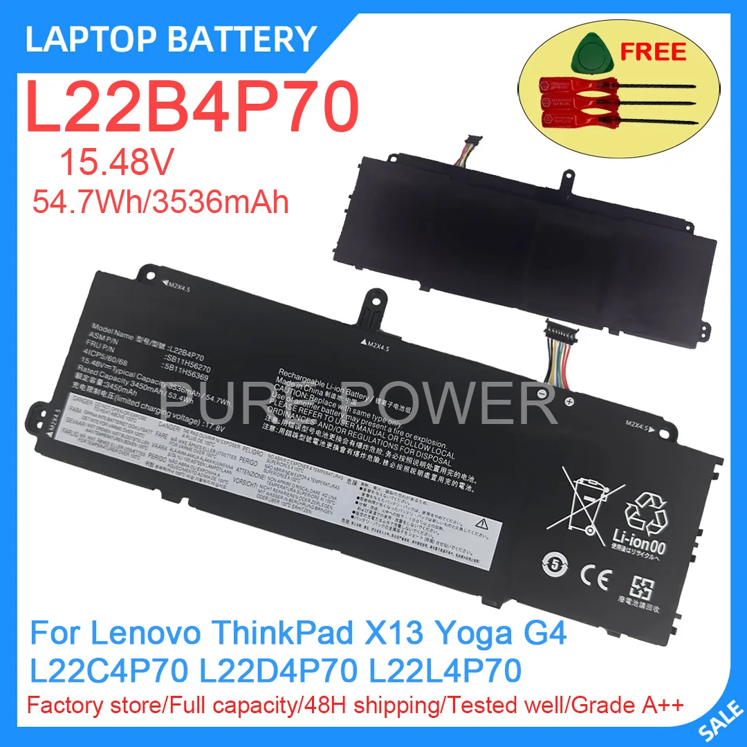 New Laptop Battery L22B4P70 15.48V 54.7WH 3536mAh High Quality For Lenovo ThinkPad X13 Yoga G4 L22C4P70 L22D4P70 L22L4P70