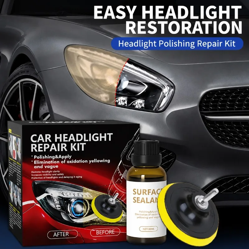 

Car Headlight Restoration Liquid Complete Repair Tool Renew Yellowed Foggy Lenses Remove Surface Scratches Polishing Refinish