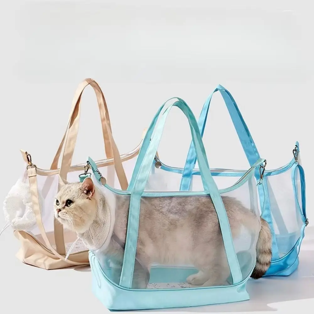 

Breathable Mesh Cat Carrier Large Space Ultralight Portable Pet Shoulder Bag with Handle Two Holes Pet Outing Tote Bag Puppy