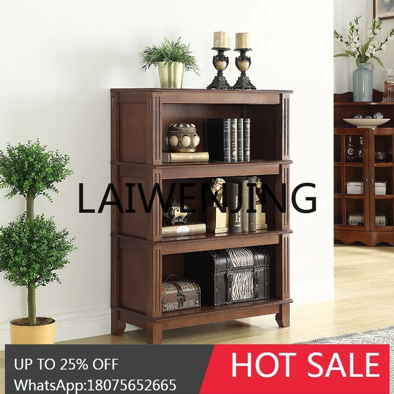 American Painted Solid Wood Floor-Standing Rack Display Cabinet Multi-Layer Flower Stand with Drawer Study Article Storage Shelf