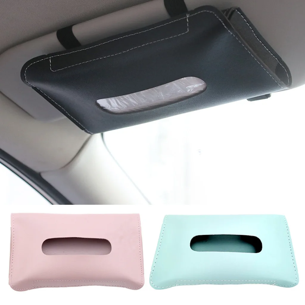 Universal Car PU Leather Sun Visor Hanging Tissue Box Holder Auto Interior Auto Interior Storage Decoration Accessories