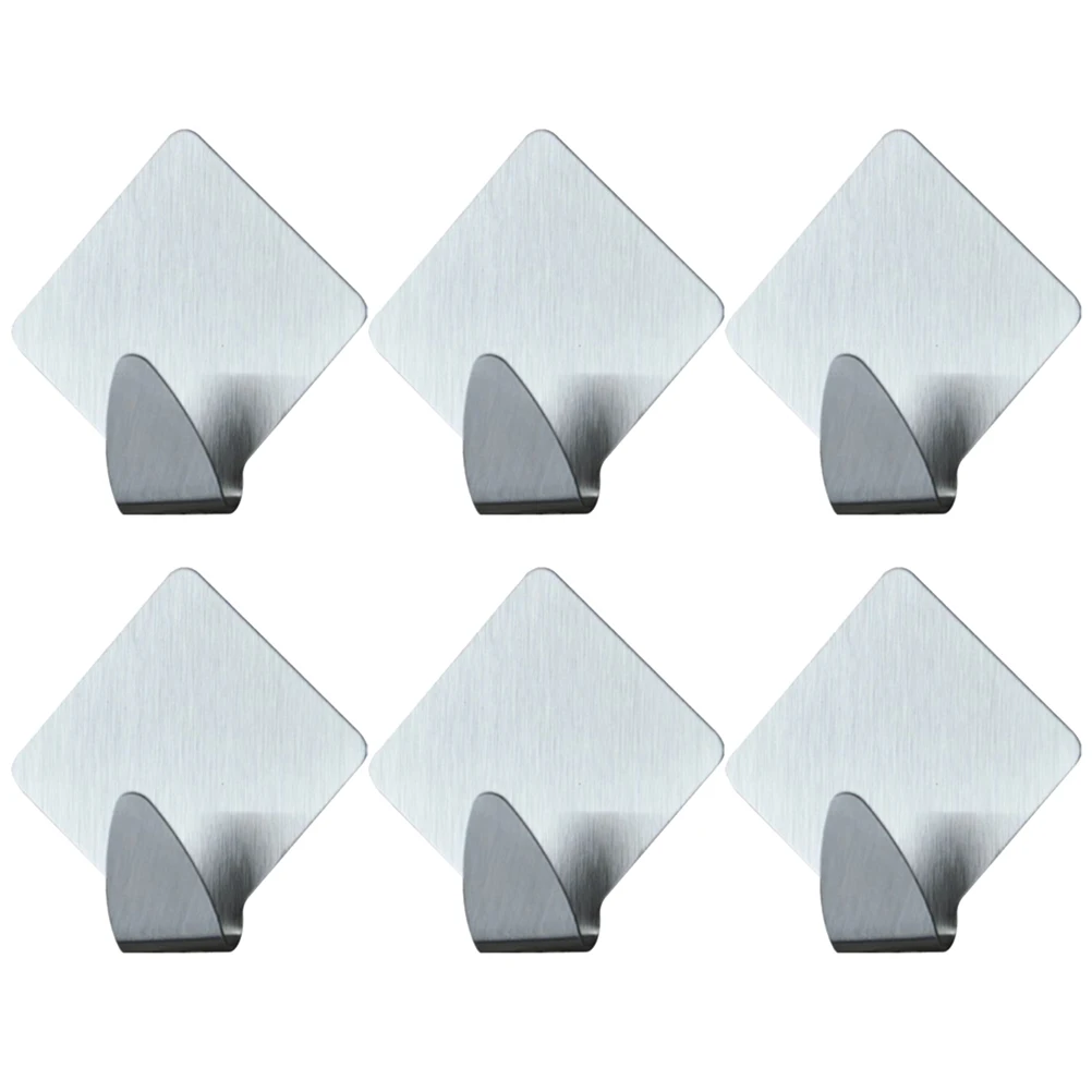 

6 Sets Stainless Steel Hooks Space Saving Durable Bathroom Kitchen Wall Mount Hat Holder Long Lasting Easy Install Remove