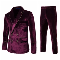 2023 new men's high-end velvet suits fashion casual dress jacket party costumes men's sets