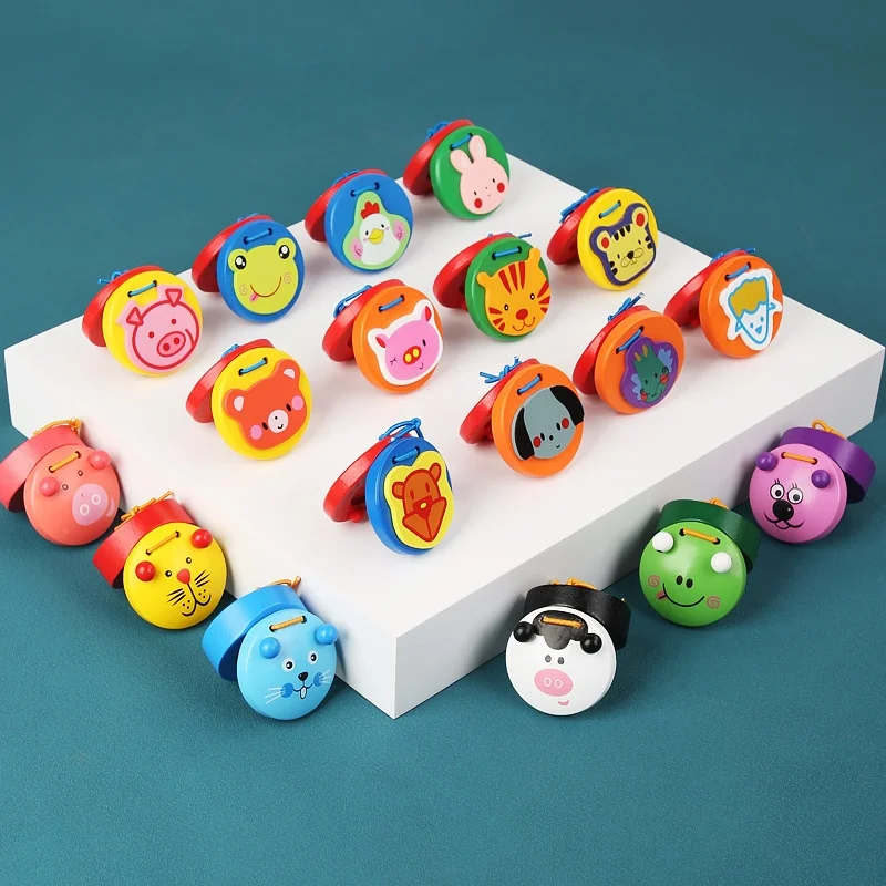 Children's Wooden Cartoon Animal Castanets Orff Musical Instruments Educational Toy 6-Piece Set for Early Childhood Development