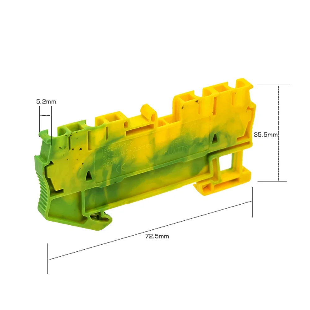 Din Rail Terminal Blocks ST-2.5QUATTRO-PE Connectors Return Pull Type Four Conductor Spring PE Ground Terminal Blocks 10 Pcs