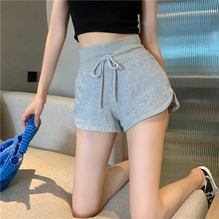 

Grey Sports Shorts for Women's Summer 2024 New High Waist Slim Tie Up Straight Casual Shorts Feminino