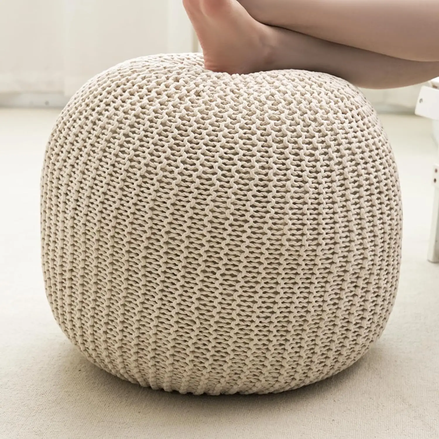 Pouf Ottoman Stuffed Round Modern Foam Filled Foot Rest Poufs for Living Room Chair Decorative 20 X 14 Inches Boho Relax