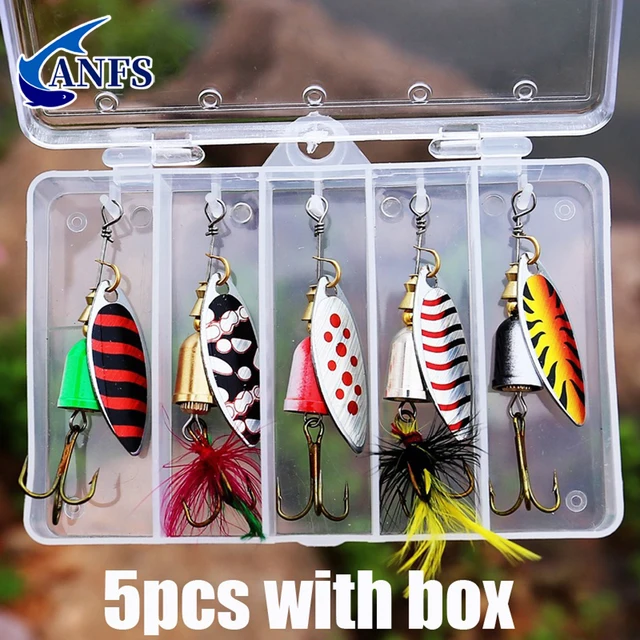 5 szt. Przynęta wędkarska Spinner, Bass Trout Salmon Hard Metal Spinner Baits Kit z pudełkami na sprzęt