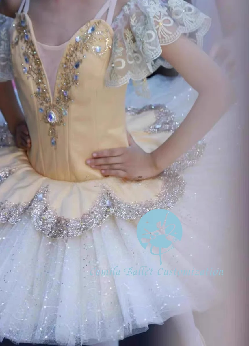 خاص مخصص جديد الشمبانيا الملونة ليتل سوان الباليه أداء المنافسة توتو تنورة قصيرة الكبار والأطفال