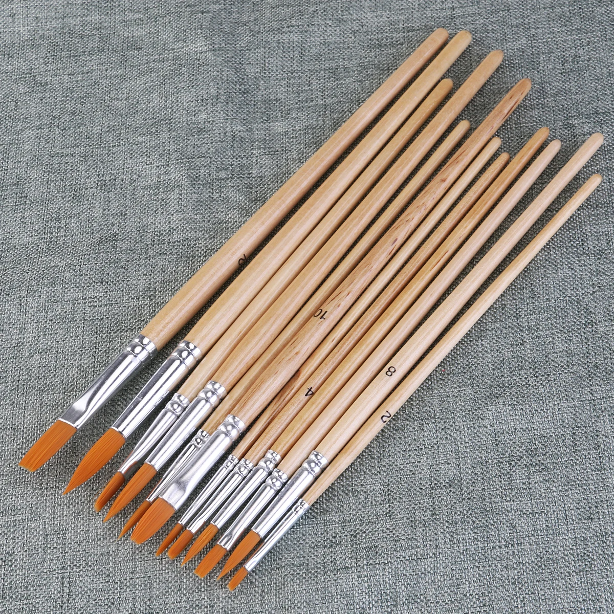 

12pcs Nylon Hair Paint Brush Set Artist Watercolor Acrylic Oil Painting Supplies Round Pointed Tip & Flat Nylon Hair