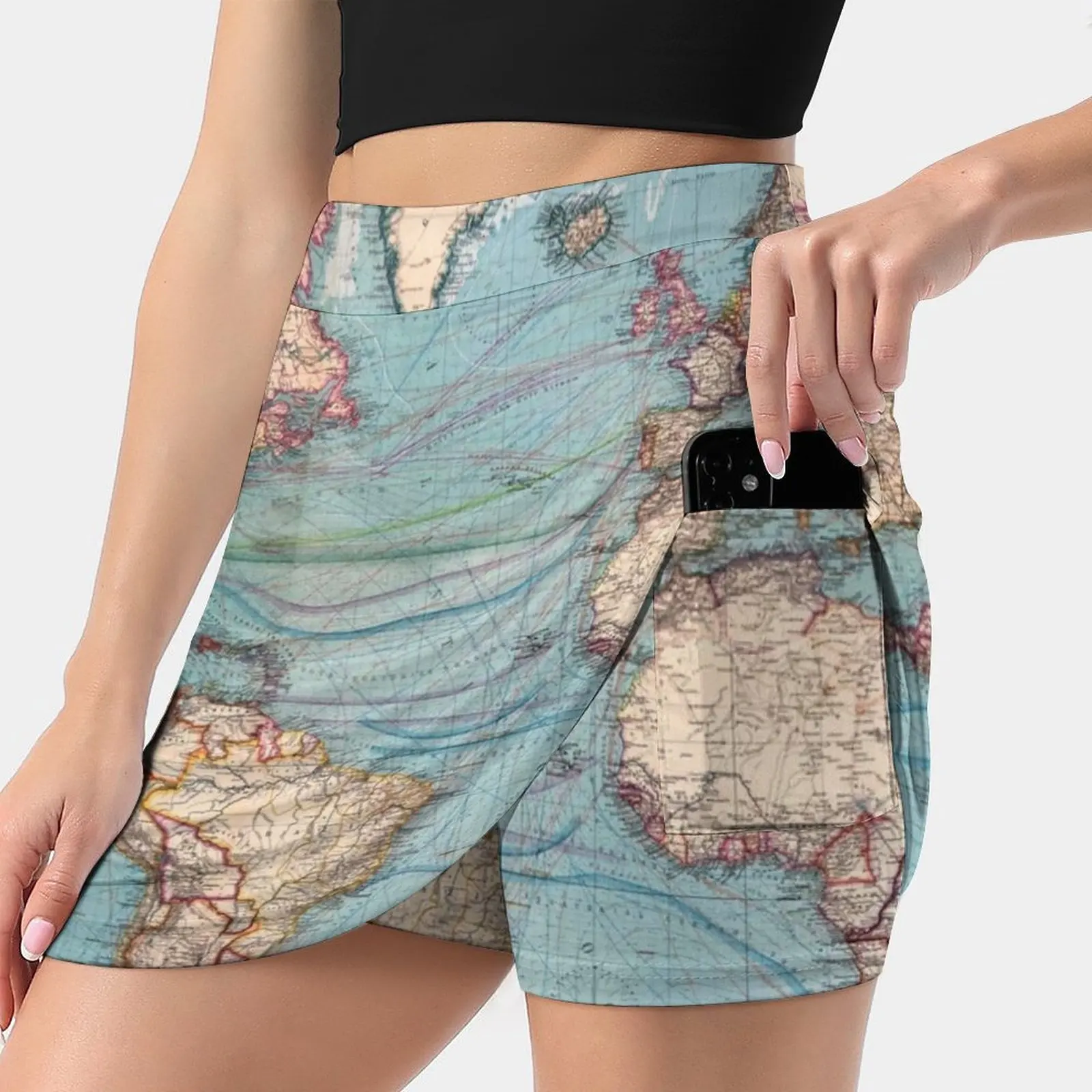 Vintage Map Of The World ( 1897 ) Women's skirt With Pocket Vintage Skirt Printing A Line Skirts Summer Clothes World World Map