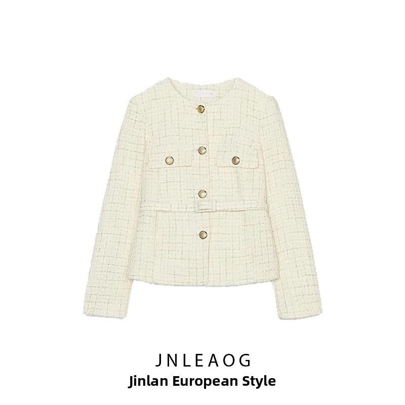 

JNLEAOG Spring New Women's Faion Textured Belt Casual Jaet Sli Waist-Cinching Outerwear Polyester Long Sve Coat