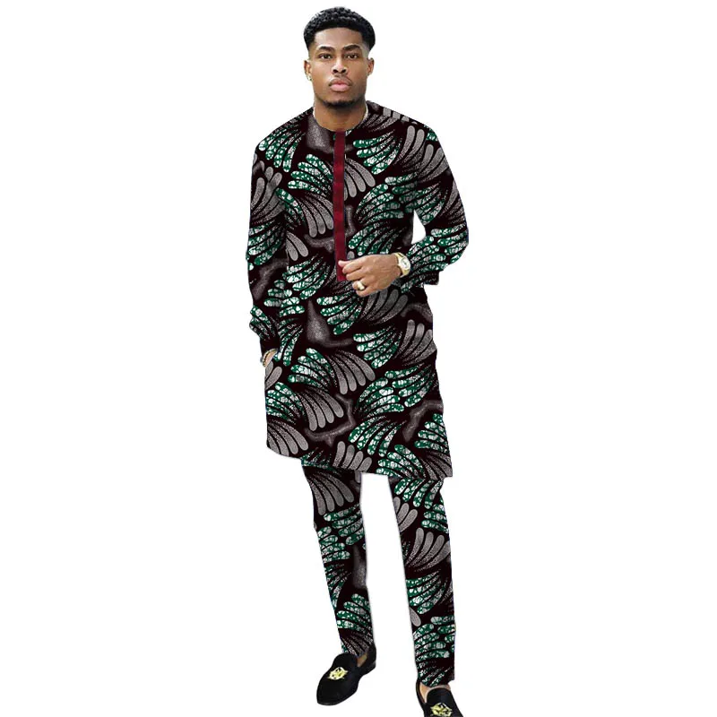 Nigerian Print Men Clothes Set Dashiki Shirts With Trousers Male Pant Suits Traditional Style African Pattern Wedding Wear