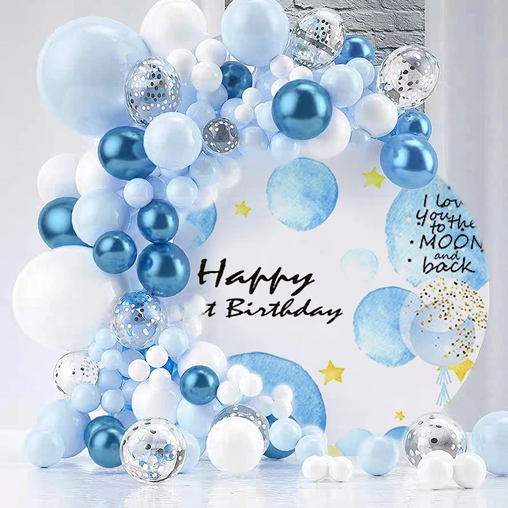 Pastel Metallic Blue White Balloon Arch Garland Kit Silver Confetti Ballon Set Baby Shower 1st Birthday Party Wedding Decoration