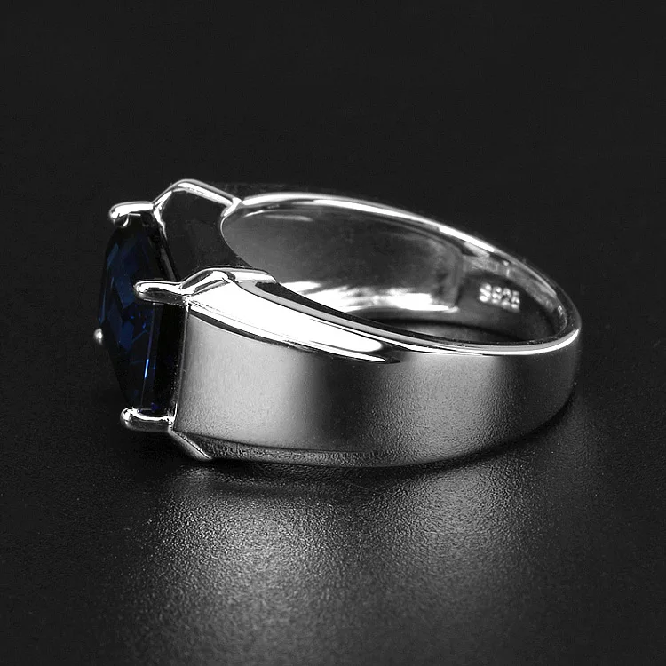 Men\'s Eternity 925 Sterling Silver Square natural Blue Sapphire Stone Solitaire Rings For Men Resizable ring jewelry gift