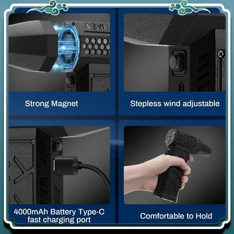 

ABSK-200W Compressed Air Duster 130000RPM Tiny Electric Air Duster, Stepless Speed, For Keyboard PC Deep Cleaning