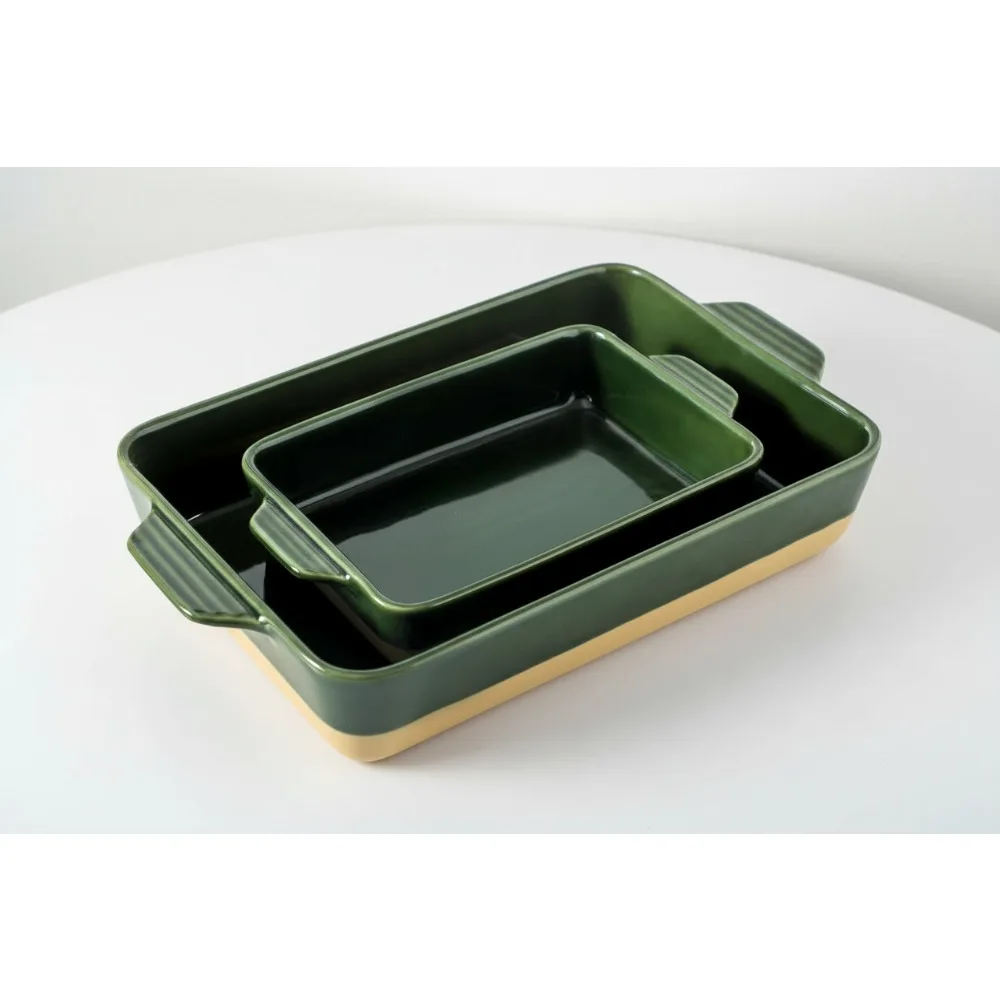 Juego grande de platos para hornear de cerámica de 9x13 pulgadas con asas, cacerola de porcelana para cocinar y servir en horno