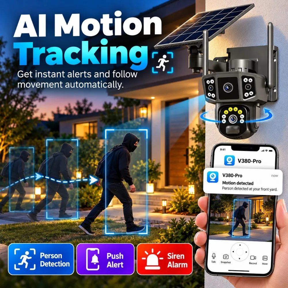 10X 12MP 24/7 Work Solar Camera WIFI Outdoor 4K Dual Lens Security Network Wireless CCTV Ai Humanoid Detect PTZ Cameras V380 Pro