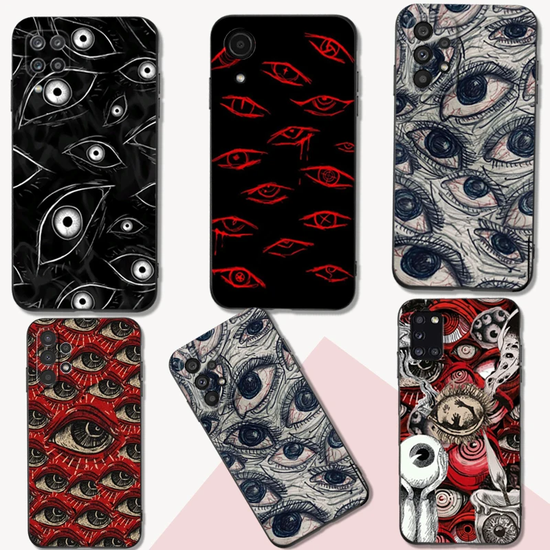 Black tpu Case For Samsung galaxy M53 M13 M62 A12 A22 A22S A32 A42 A52 A52S A72 4g 5g A20S Scary Eyes