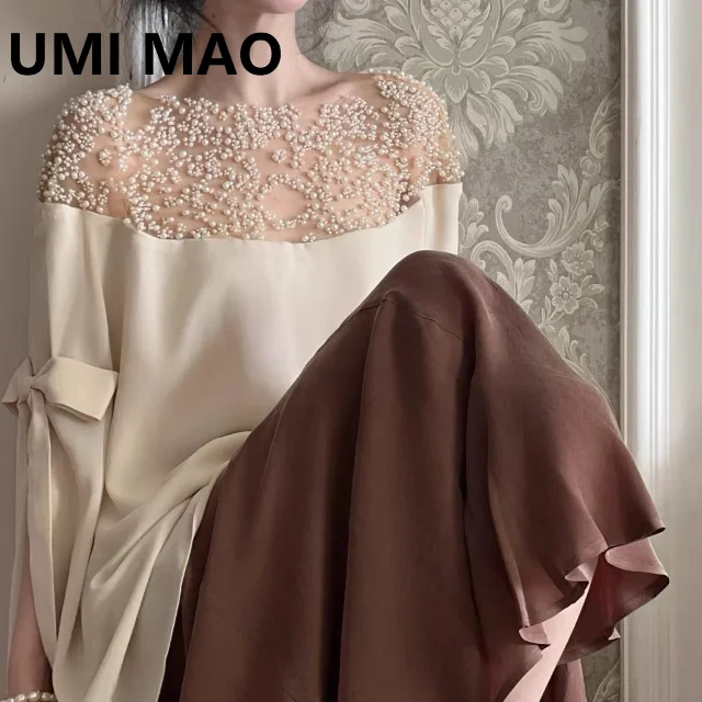 UMI MAO Chinese Aesthetic High-end Nanyou Women's Cape-style Shirt, 25 Summer New Heavy-duty Pearl Beige Irregular Top