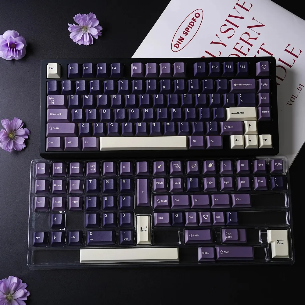 Carbon Purple Dye Sub Mechanical Keyboard Keycaps Set 143 Keys - German Korean Spanish Arabic French Russian ABNT-2 Compatible