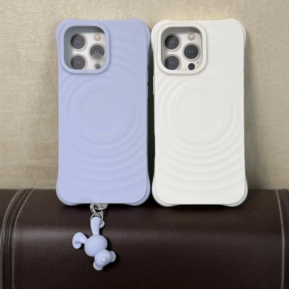 

New Color Mist Purple Ripple Silicone Magnetic Phone Case Cover for iPhone 12 13 14 15 16 17 Pro Max Case