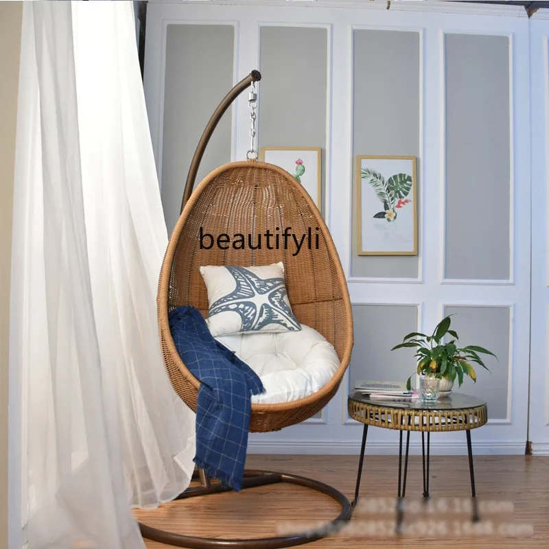 

07Bird's Nest Hanging Basket Rattan Chair Courtyard Swing Hanging Leisure Glider Egg-Shaped Armchair