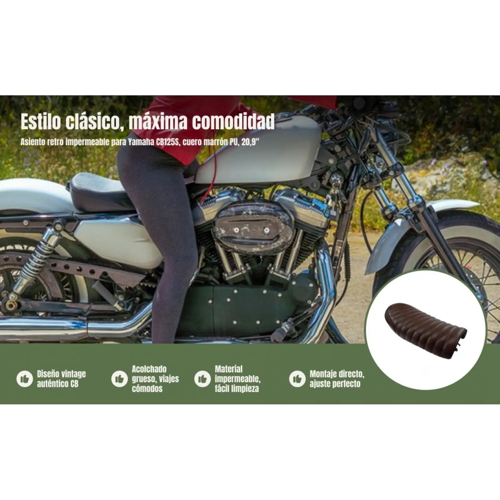Brown Waterproof Motorcycle Saddle Seat Retro Cafe Racer Cushion Universal Fit for Honda CB Vintage Replacement