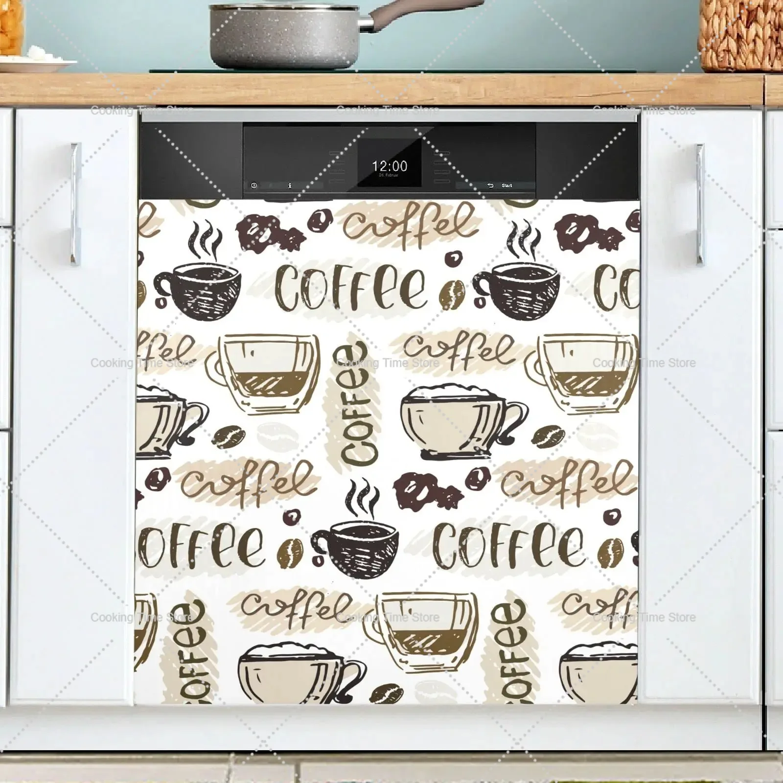 Cafe Theme Design Dishwasher Sticker for Dish Washer Door Panel Fridge Appliance Kitchen Decor Removable Vinyl Poster Stickers