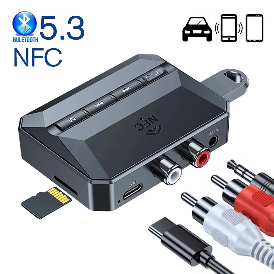 NFC Bluetooth 5.3 Audio Receiver 3.5mm AUX RCA USB U-Disk/TF HIFI Stereo Music Wireless Adapter With Mic For Car Kit Speaker Amp