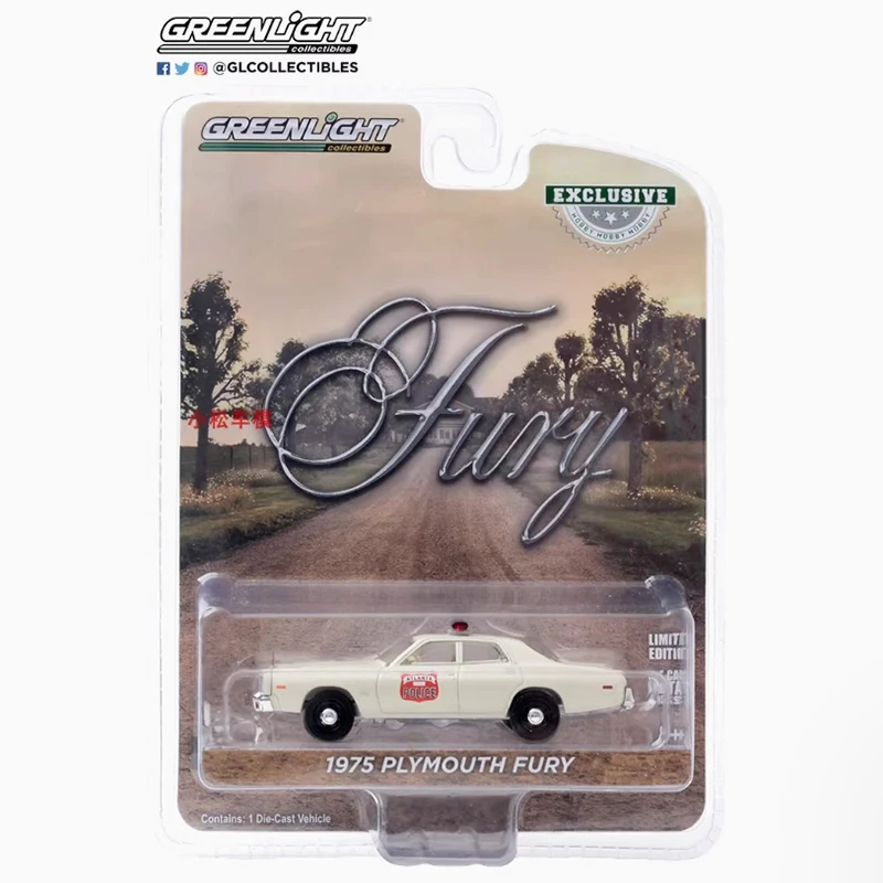 Greenlight Diecast 1/64 مقياس 1975 بليموث فيوري الشرطة سبيكة سيارة نموذج اللعب جمع العرض