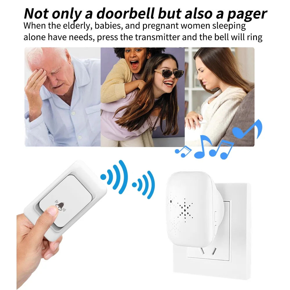 Wireless Doorbell Outdoor Waterproof Chimes 38 Welcome Songs Ultra Long Distance Control Ring Bell Door Bell Security Protection