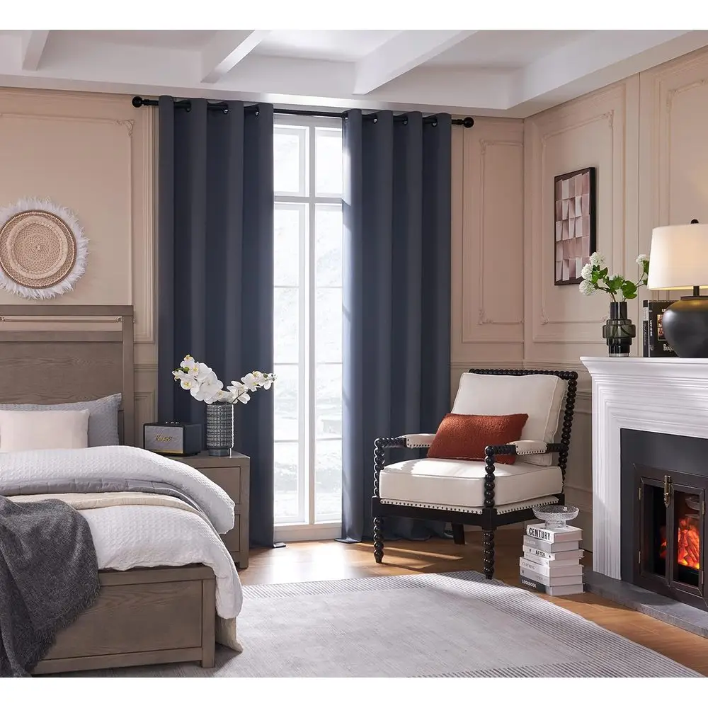 Thermisch geïsoleerde verduisteringsgordijnen, 96 set met 2 panelen, warmte- en lichtblokkering, doorvoertules voor woonruimtes, donkergrijs (52W x 96L)