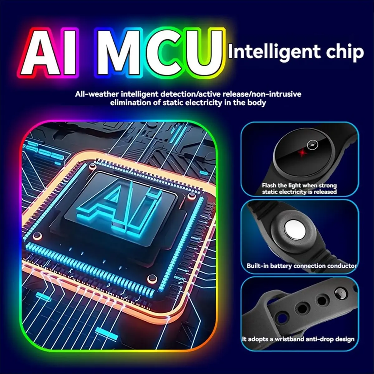 Anti Static Bracelets Smart AI MCU Wrist Strap Static Buckle Winter Static Eliminator Wristband Cream White