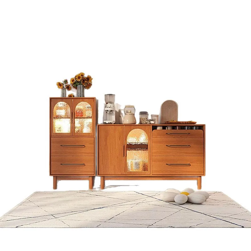 

Nordic solid wood dining side simple modern entrance cabinet tea cabinet Japanese storage storage glass combination high and low