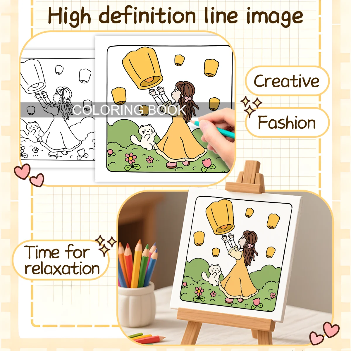 90s GIRL VIBES Coloring Book for Adults Featuring Cartoon Bold-easy Patterns for Relaxation Kids DIY Painting Drawing Books ﻿