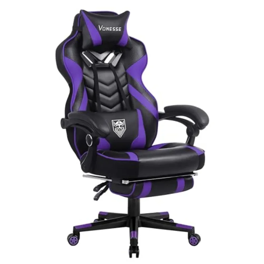 Gaming Chair for Big and Tall Adults with Footrest, Massage, Lumbar Support, Ergonomic High Back, Pocket Spring Cushion, Purple