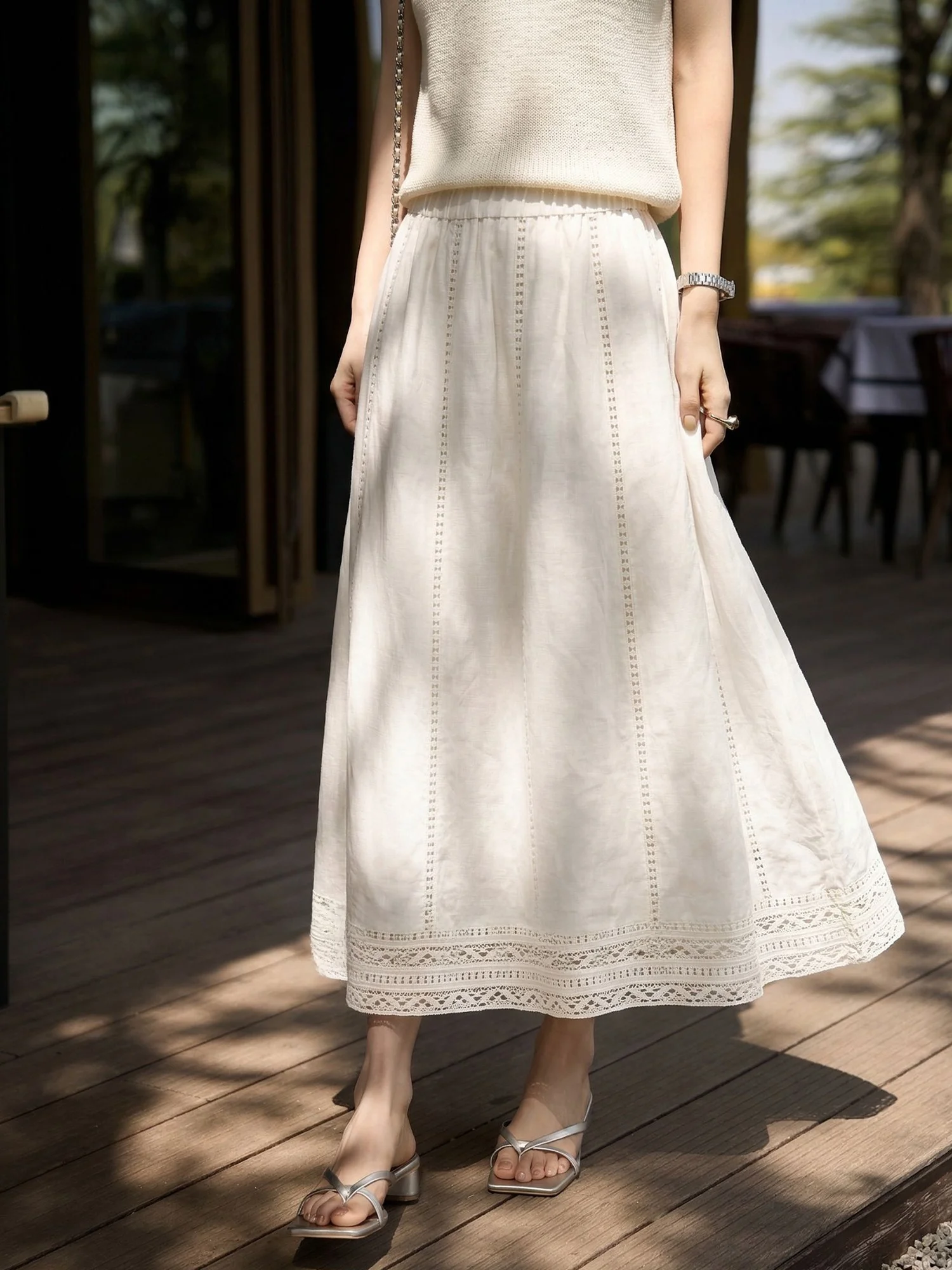 

Льняная юбка Chivirin: элегантная, простая, для повседневной носки, белая, с высокой талией, свободного кроя, стройнящая, средней длины, женская мода, лето 2026