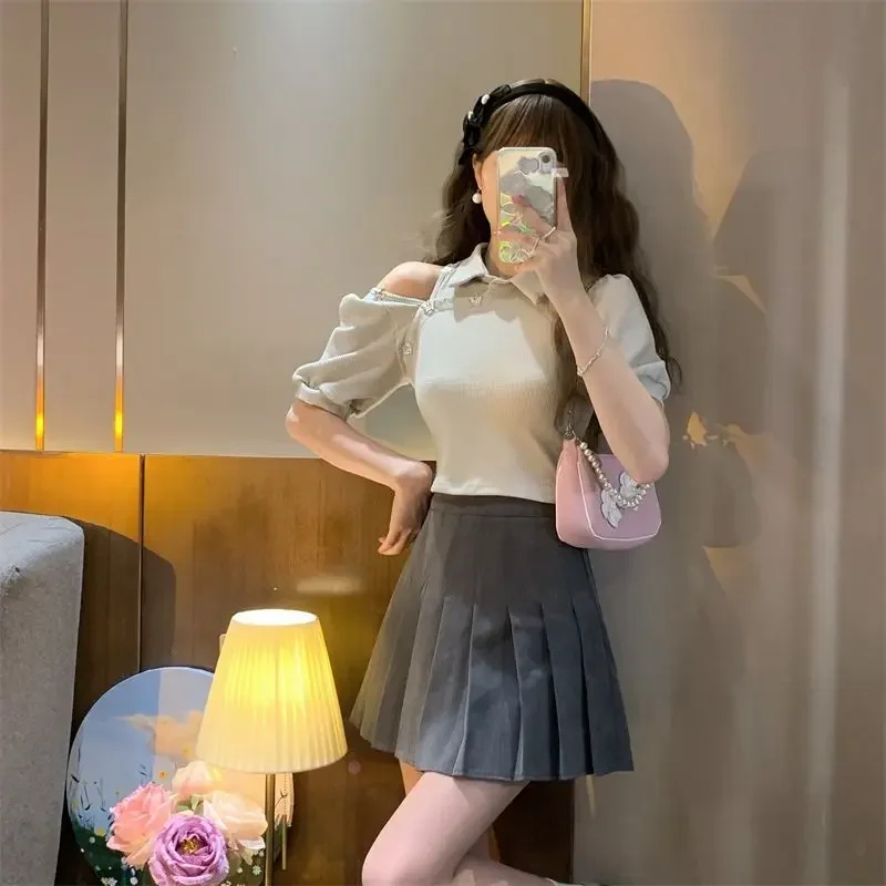 Summer Outfit Woman Tshirt Slim Polo Neck T Shirt for Women with Collar Cheap Tops Pulovers Youthful Elegant Luxury Y2k Fashion