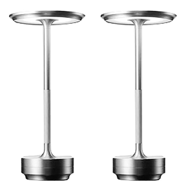 Lampada da Tavolo LED A71Z 2X, Lampada da Scrivania Retrò per Ristorante e Bar, Ricaricabile USB con Controllo Touch, Luce Notturna Argento